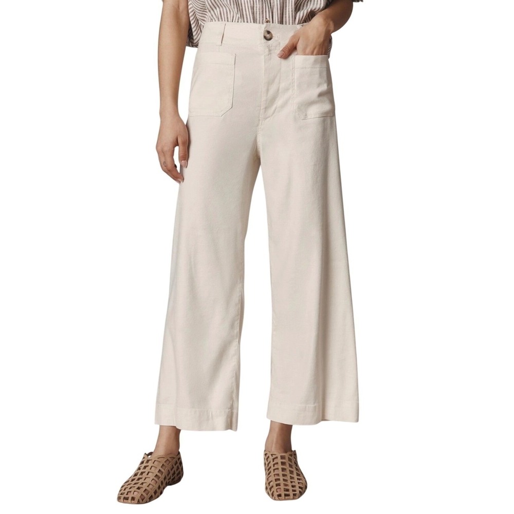 Maeve The Colette Pants Cream Wide Leg Crop High Rise Linen Blend Size 26